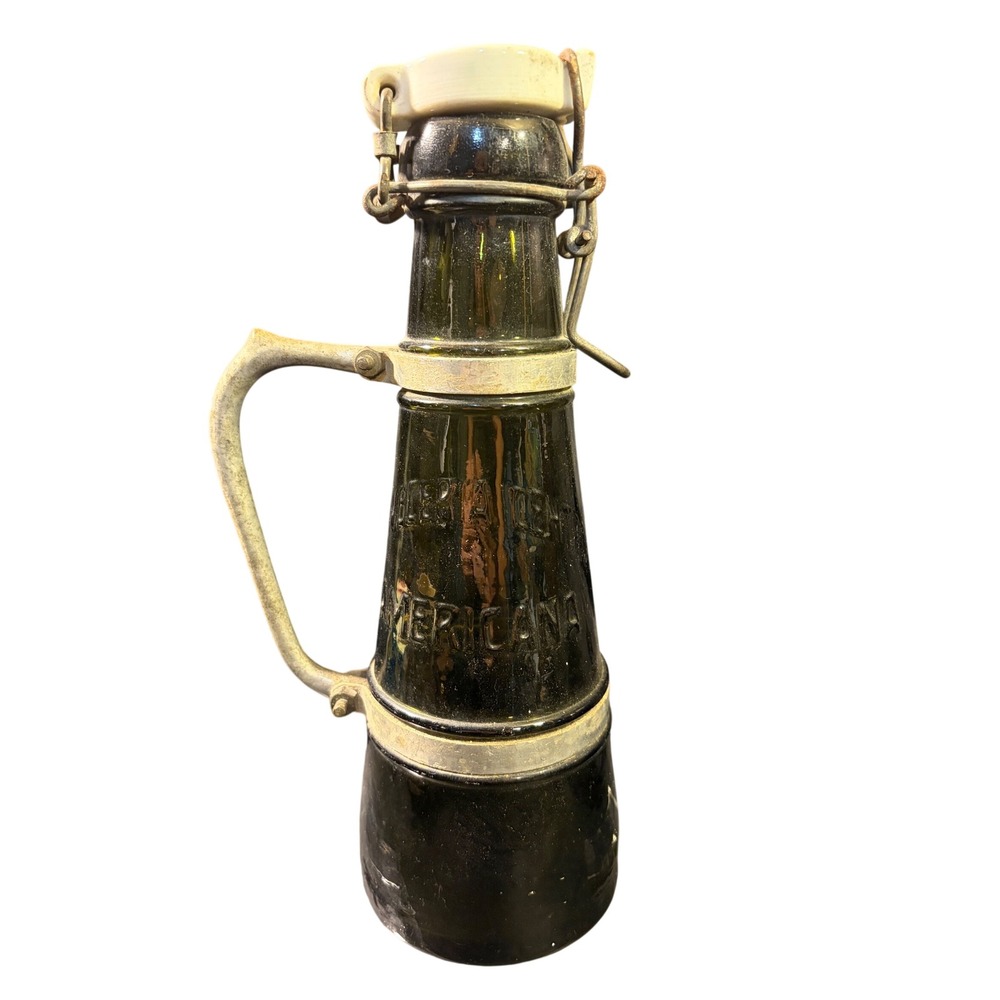 Antique Cerveceria Americana Dark Green Glass Bottle with Handle & Swing Top